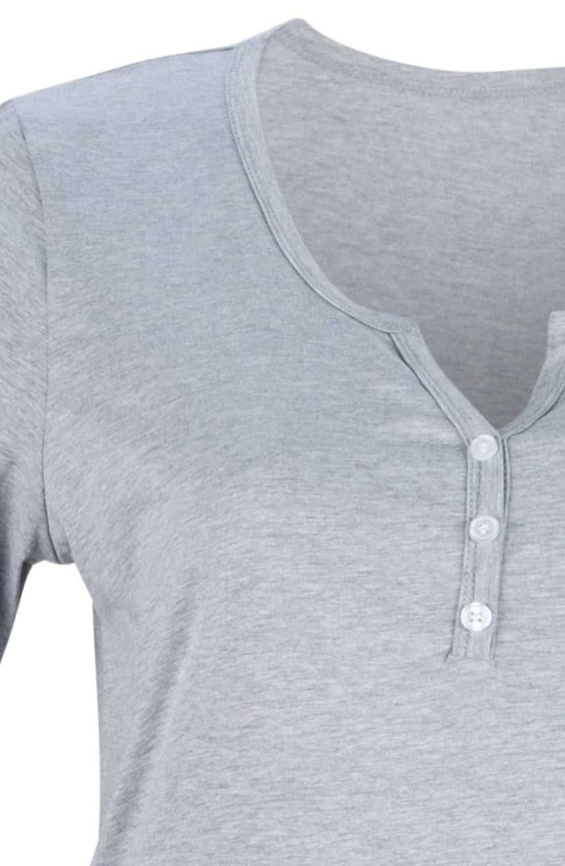 Women's V-neck Classic Cotton Short Sleeve Nightie Charcoal