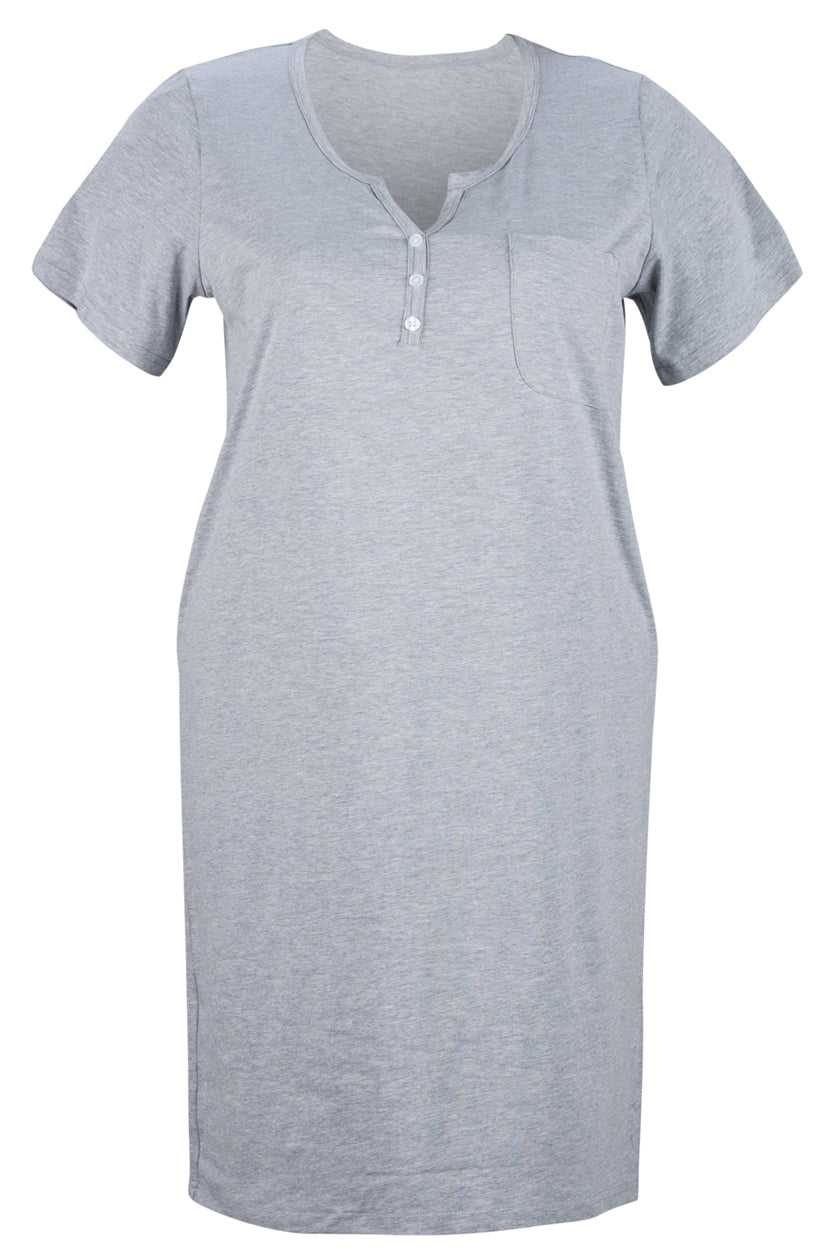 Women's V-neck Classic Cotton Short Sleeve Nightie Charcoal