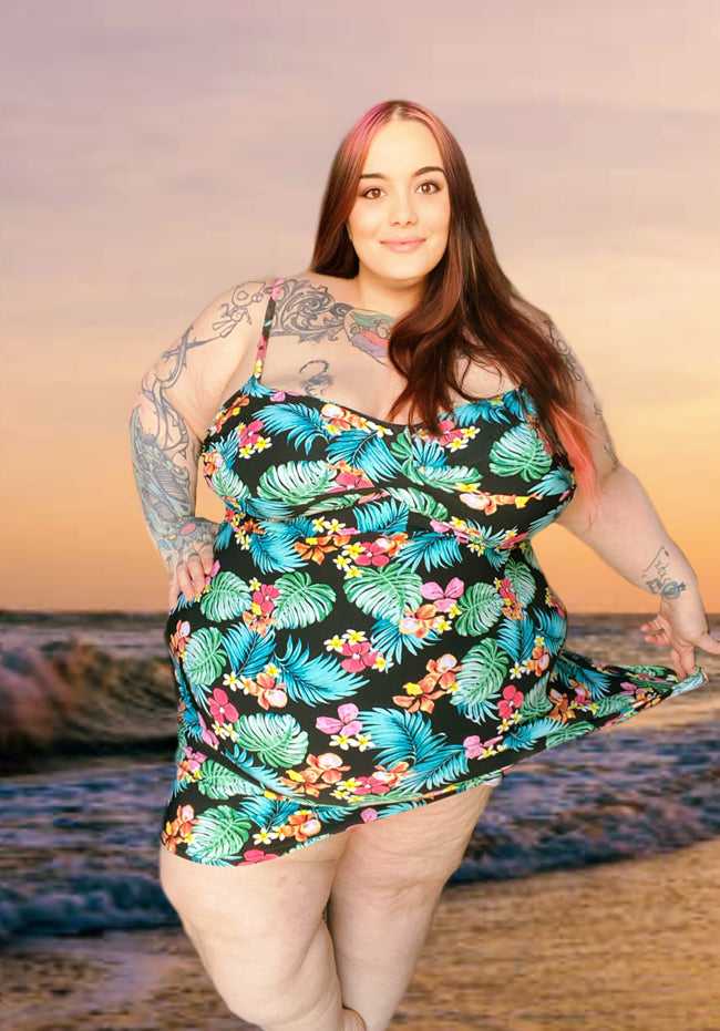 Tropical Twisted Front Swimdress with Padded Bra D-G