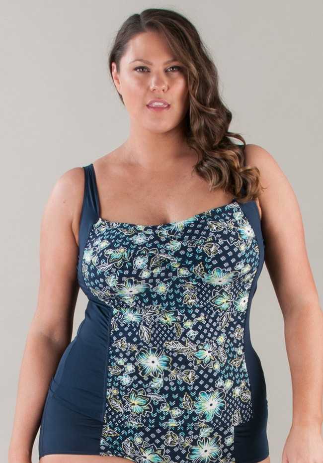Bali Printed Swim Tankini Top Black & Matching Full Brief