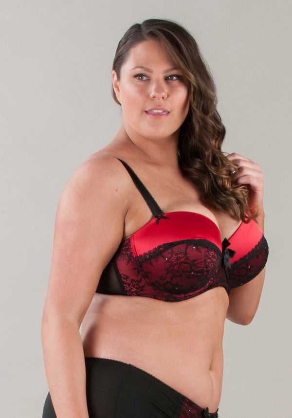 Diamante Lace Satin Molded Bra & Hipster Set