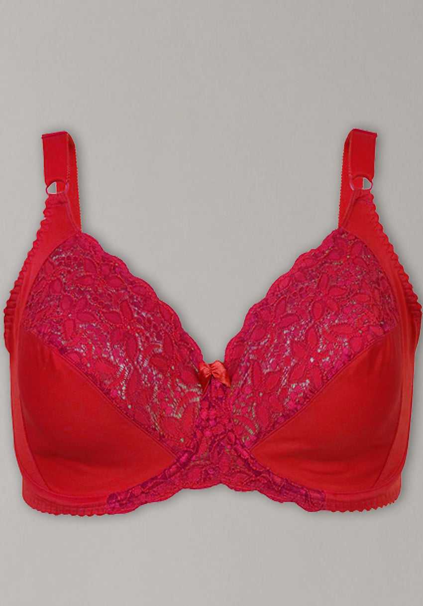 Women Red Lace Bra in Microfiber & Stretch Lace