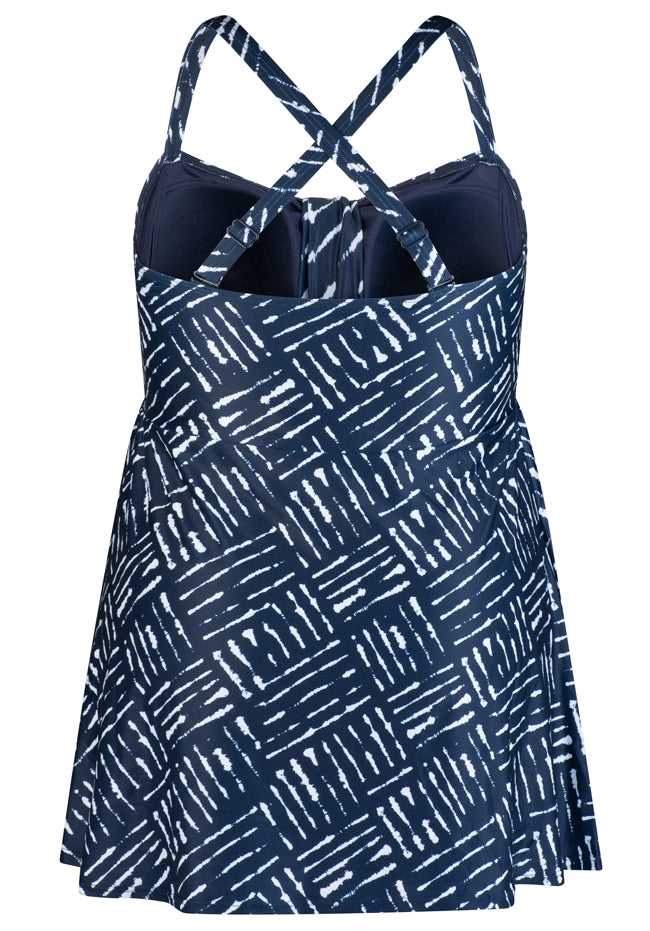 Waffle Print Swimdress with Wirefree Soft Bra D-E