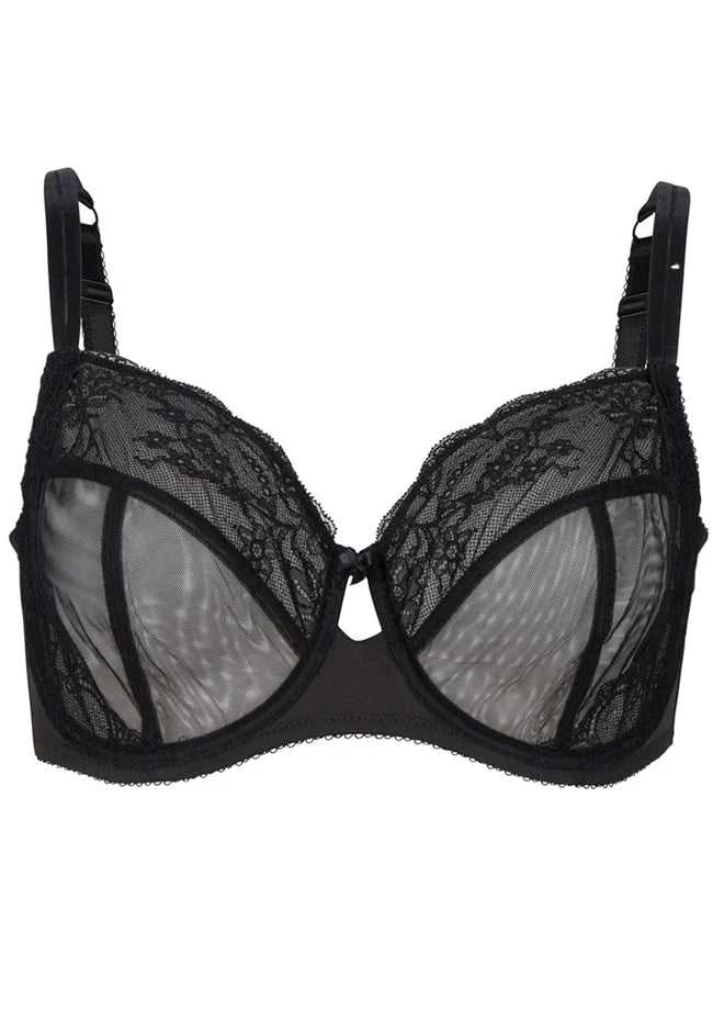 Eve Total Sheer Lace and Mesh Balcony Underwired Bra Black