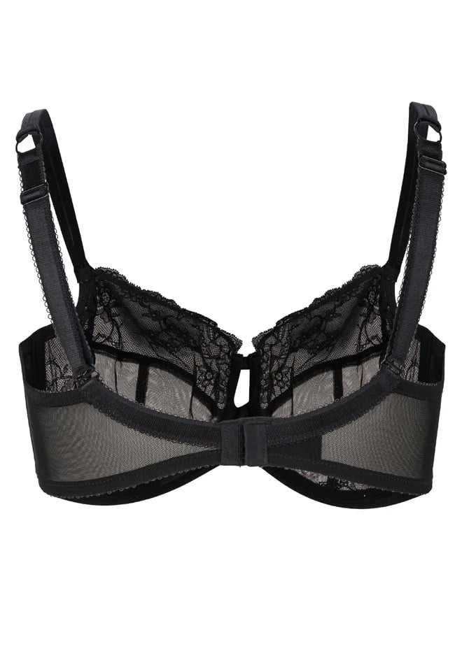 Eve Total Sheer Lace and Mesh Balcony Underwired Bra Black