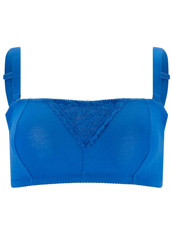 Cotton & Lace Non-Wired Bandeau Bra Blue