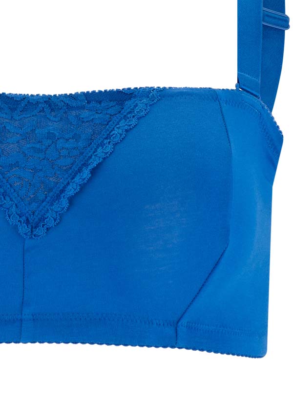 Cotton & Lace Non-Wired Bandeau Bra Blue
