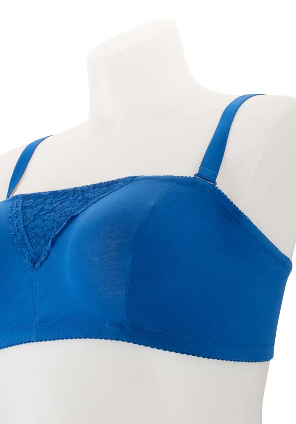 Cotton & Lace Non-Wired Bandeau Bra Blue