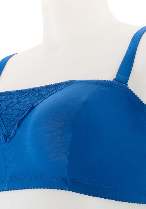 Cotton & Lace Non-Wired Bandeau Bra Blue
