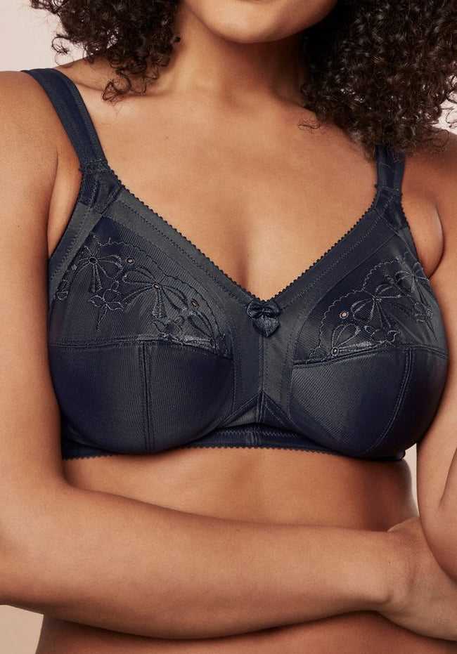 Embroidery Cup Firm Support Bra Black