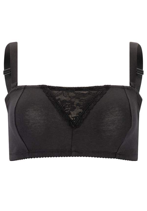 Cotton & Lace Non-Wired Bandeau Bra Black