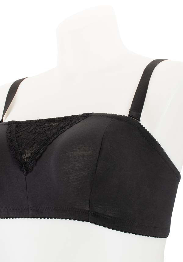 Cotton & Lace Non-Wired Bandeau Bra Black