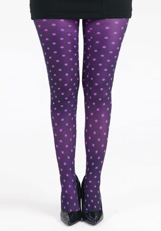 Polka Dot Printed Tights (Purple)