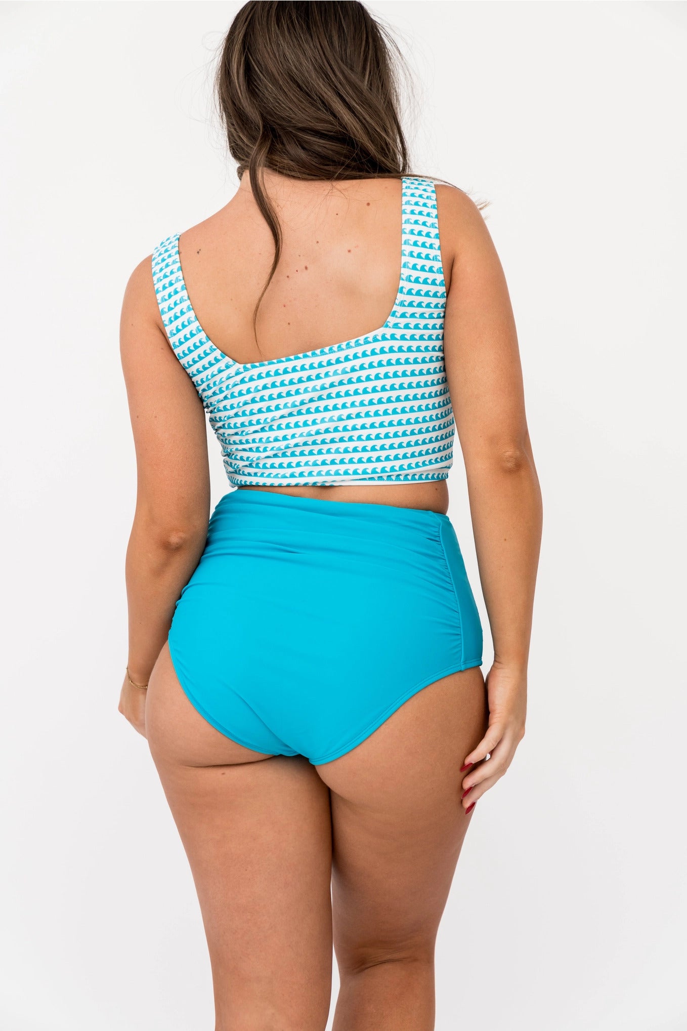 High Waisted Ruched Swim Bottom Seaside Blue
