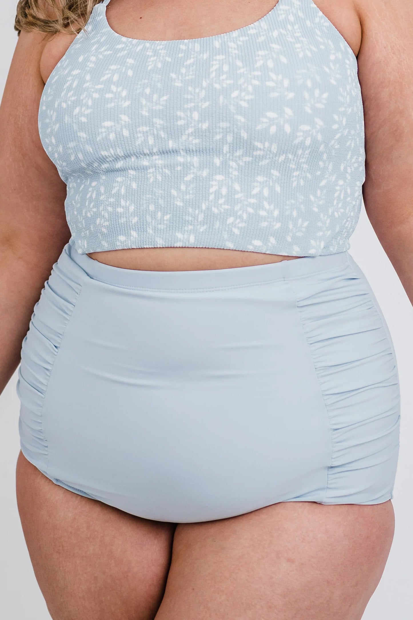 High Waisted Ruched Bottom Powder Blue