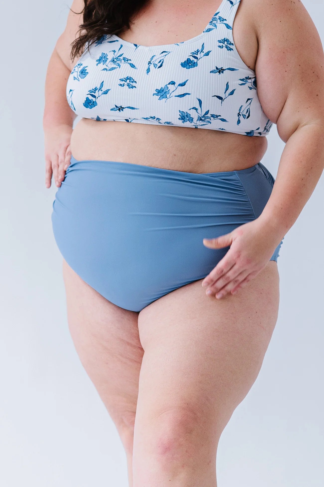 High Waisted Ruched Swim Bottom Surface Blue