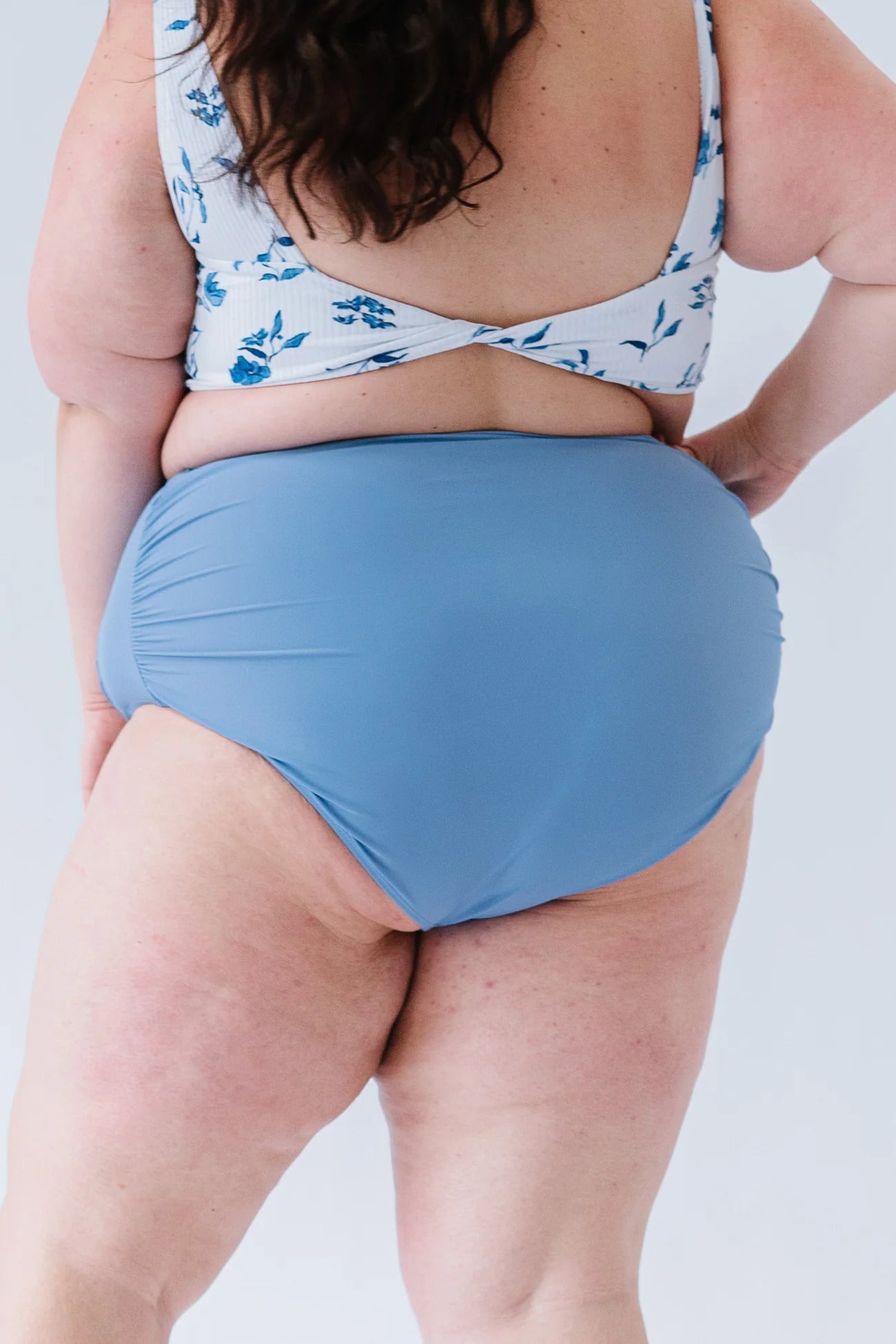 High Waisted Ruched Swim Bottom Surface Blue