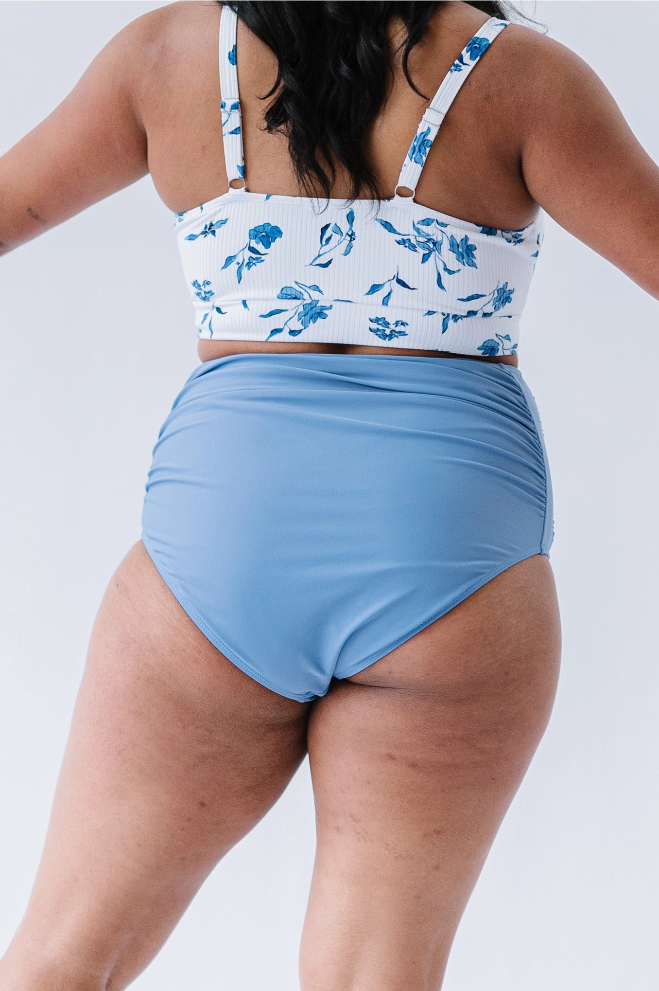 High Waisted Ruched Swim Bottom Surface Blue