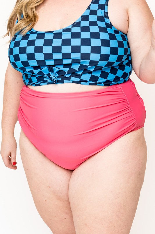 High Waisted Ruched Swim Bottom Dark Pink