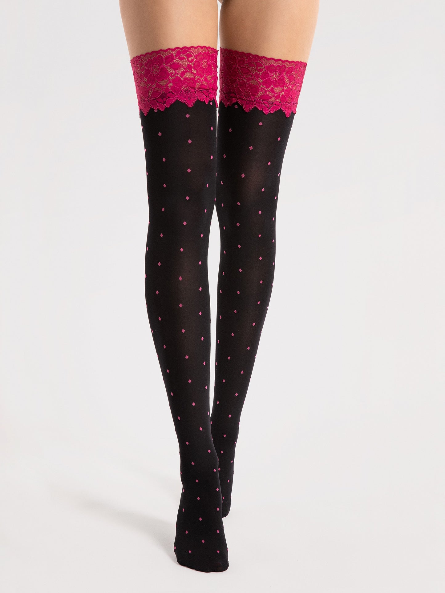 Volcan 40 Den Lace Top Opaque Stockings Stay Up by Fiore