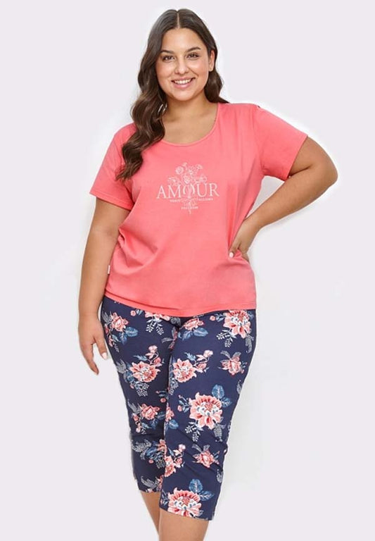 Amour Cotton Printed Pajama Set Pink and Navy