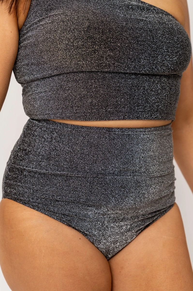 High Waisted Swim Bottom Black Shimmer