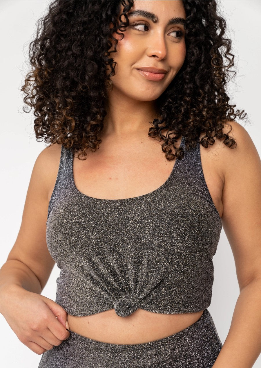 Knotted Front Swim Top Black Shimmer