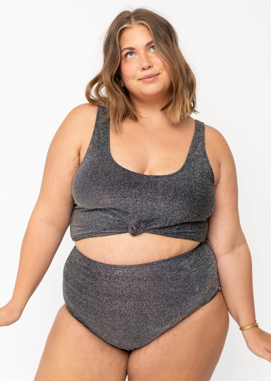Knotted Front Swim Top Black Shimmer