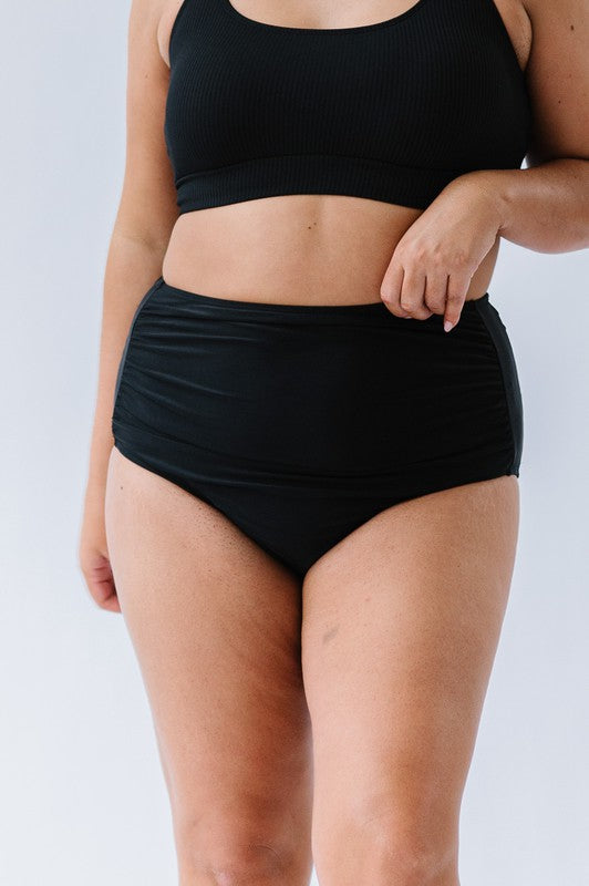 High Waisted Ruched Swim Bottoms Black