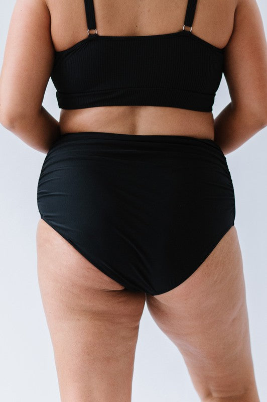 High Waisted Ruched Swim Bottoms Black