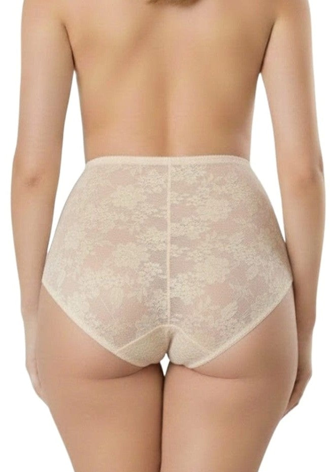 Plus Size Control Full Brief Beige Lace with Microfiber