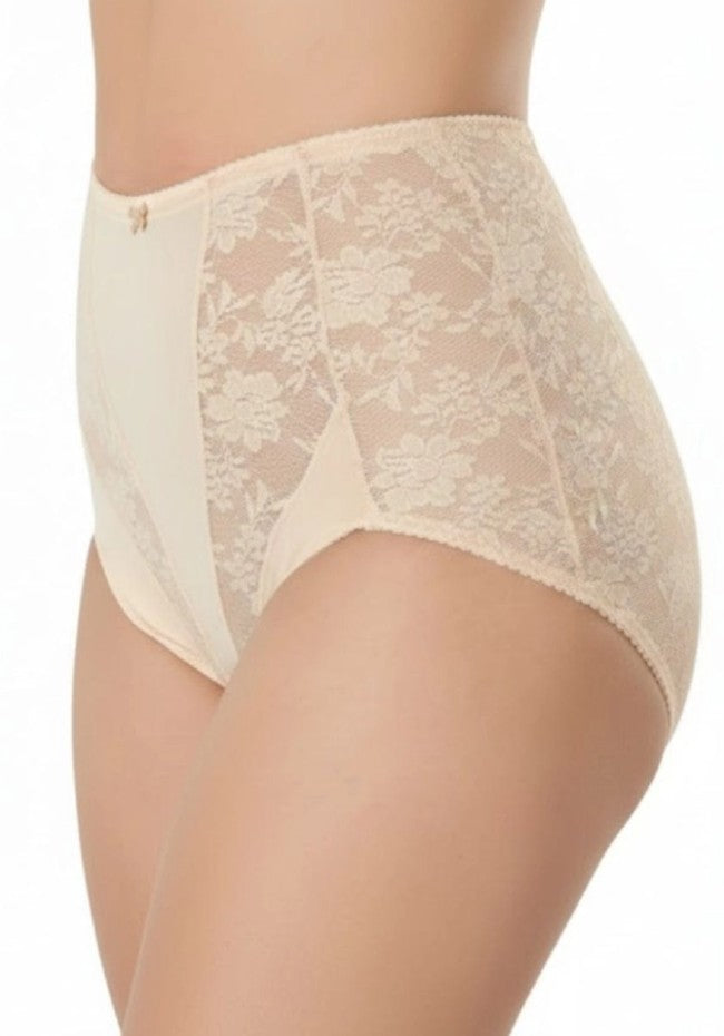 Plus Size Control Full Brief Beige Lace with Microfiber