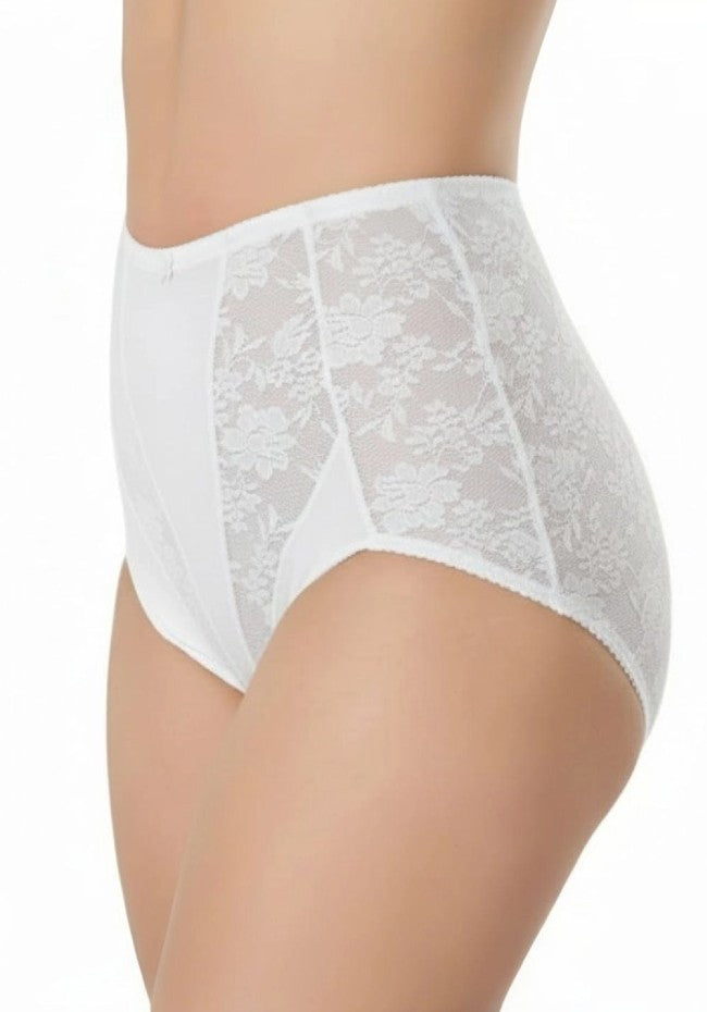 Plus Size Control Full Brief White Lace with Microfiber