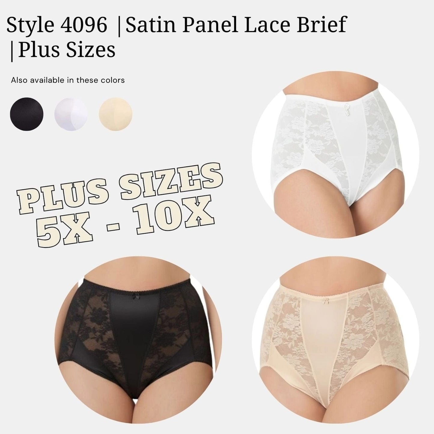 Plus Size Control Full Brief White Lace with Microfiber