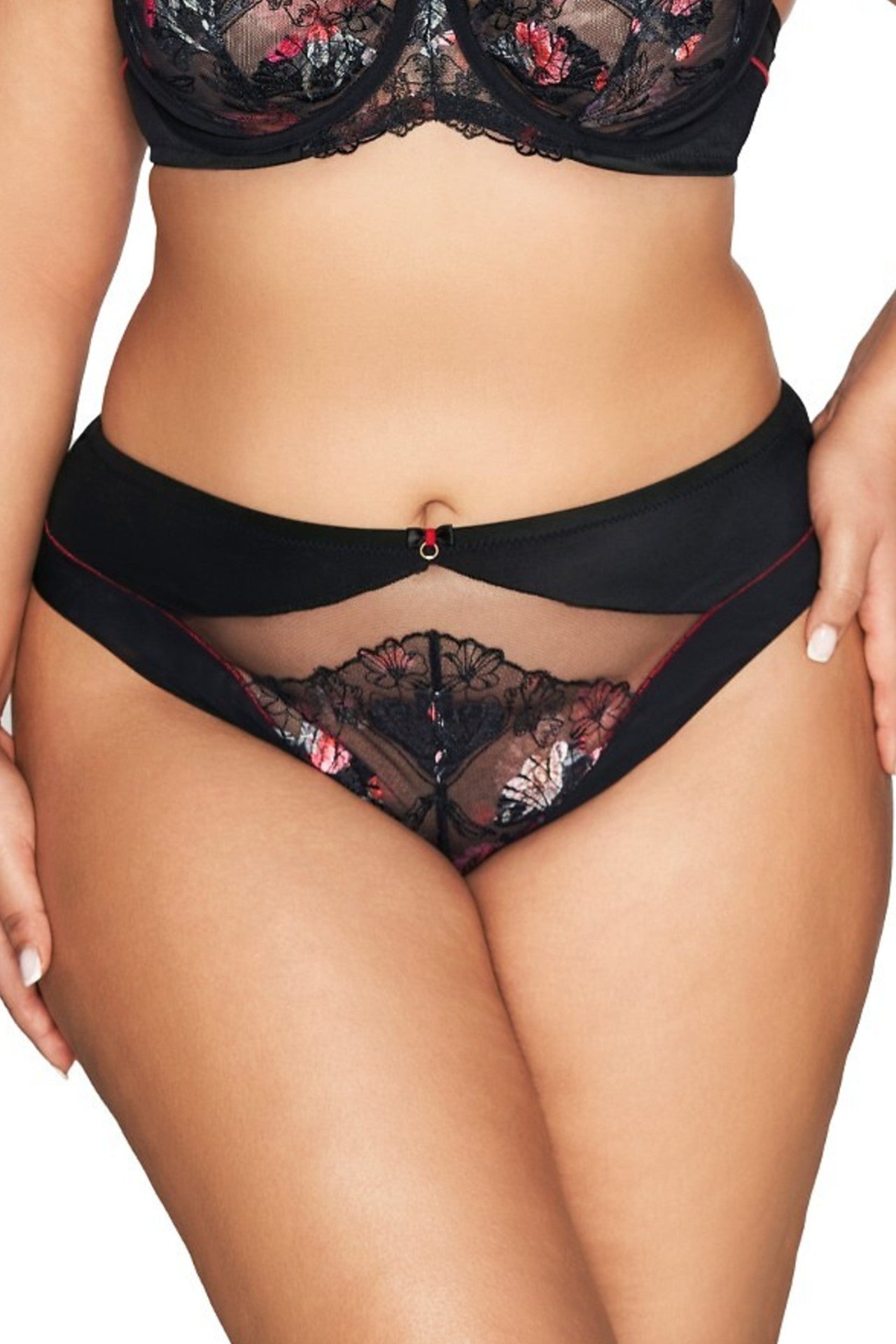 Black Embroidered Lace Brief by Ava