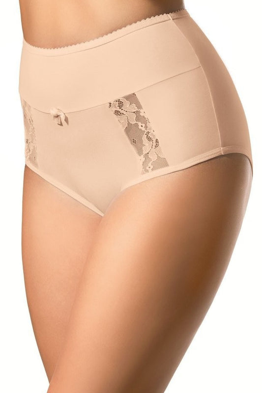 High Waisted Lace and 92% Cotton Brief (Beige)