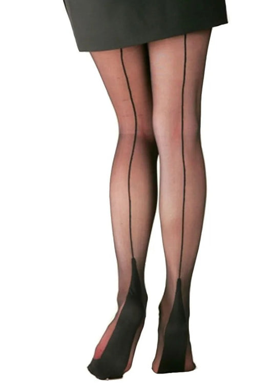 Silver Legs Stiletto Heel Tights (Black with Black Seam)
