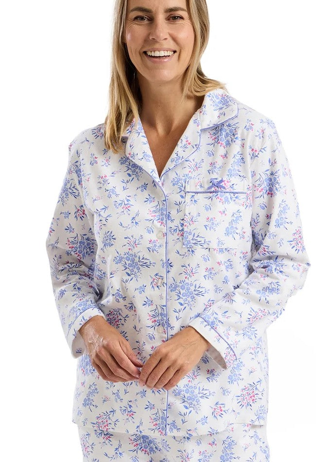 100% Brushed Cotton Womens Printed Pyjama Set