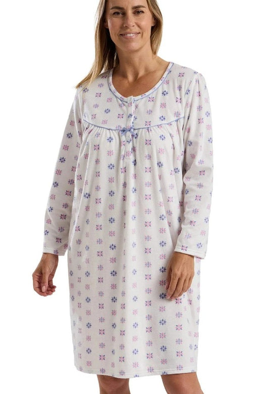 Ladies Thermal Brushed Floral 40" Microfleece Long Sleeve Nightdress