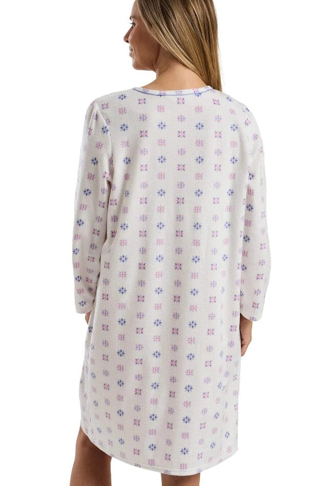 Ladies Thermal Brushed Floral 40" Microfleece Long Sleeve Nightdress