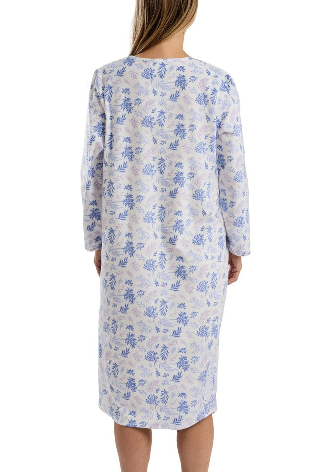 Ladies Thermal Brushed Leaf Print 40" Microfleece Long Sleeve Nightdress