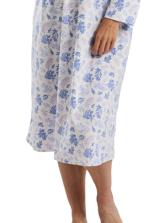 Ladies Thermal Brushed Leaf Print 40" Microfleece Long Sleeve Nightdress
