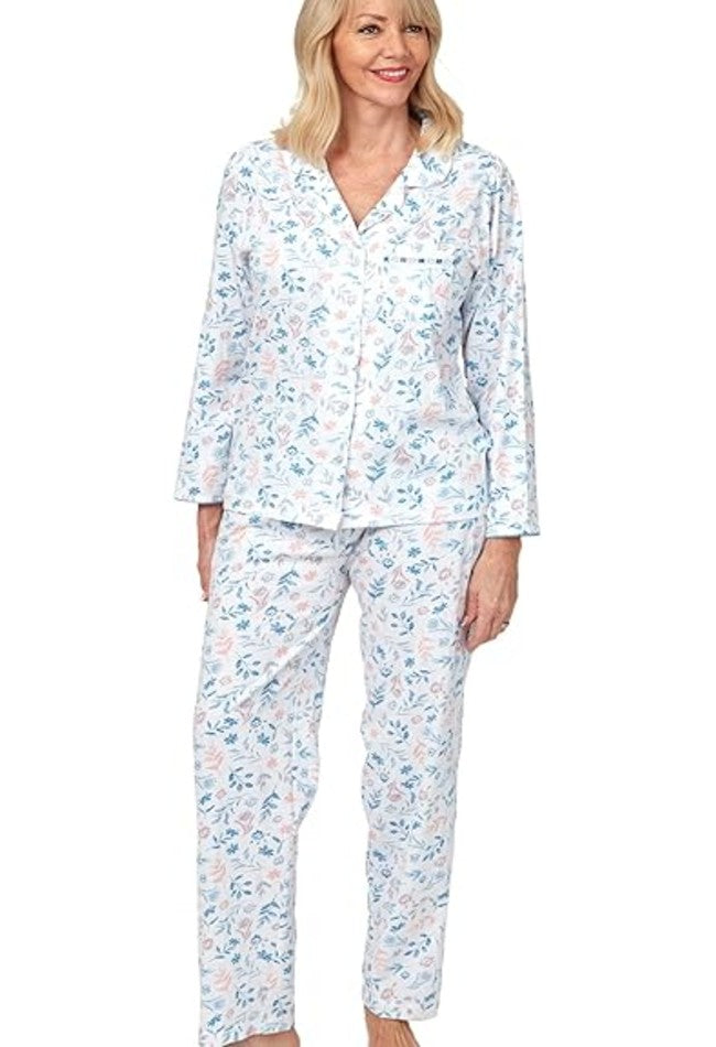 Floral Lyla Long Sleeve 100% Knitted Cotton Pyjamas Set