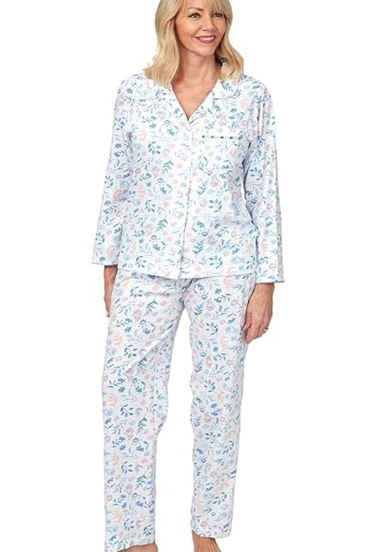 Floral Lyla Long Sleeve 100% Knitted Cotton Pyjamas Set