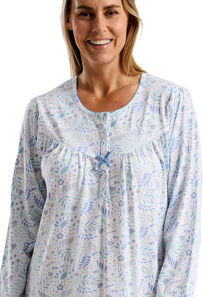 Ladies 40" Floral 100% Cotton Jersey Long Sleeve Nightdress