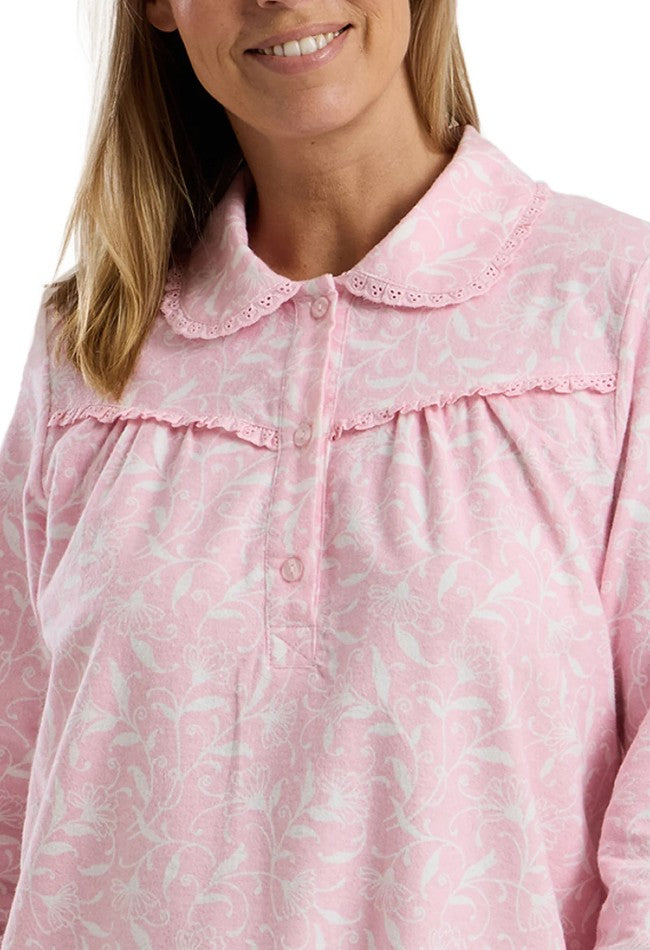 Ladies 40" Brushed 100% Cotton Print Long Sleeve Nightdress