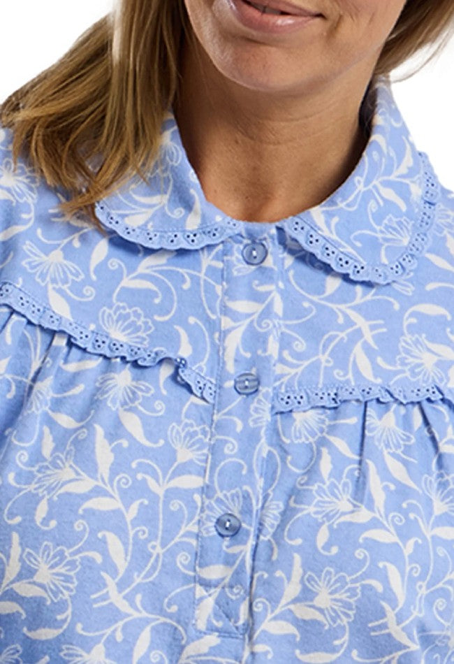 Ladies 40" Brushed 100% Cotton Print Long Sleeve Nightdress