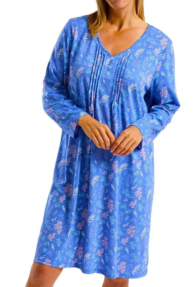 Pintuck Soft Knitted Jersey Long Sleeve Nightdress