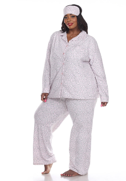 Plus Size Flannel Pajama Set - Pink Cheetah