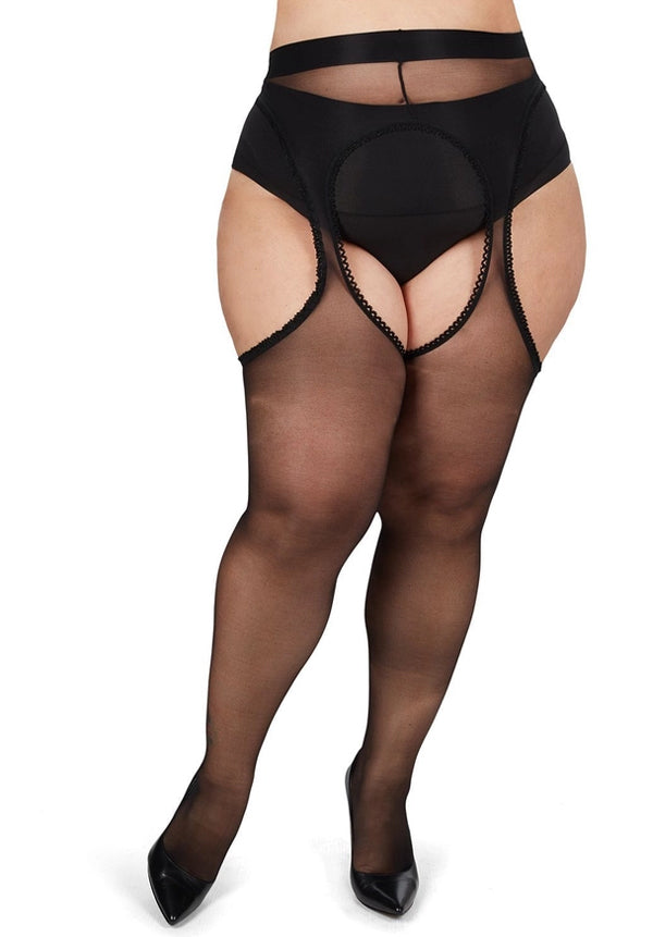MeMoi Plus Size Curvy Suspender Lace Trim Pantyhose